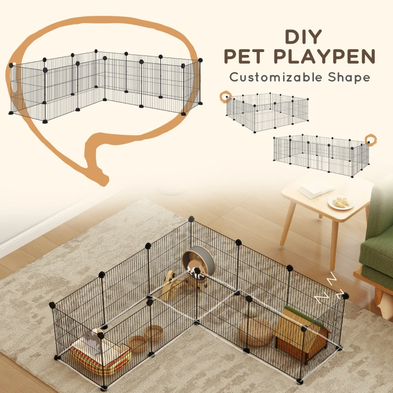 PawHut Țarc Modular pentru Animale de Companie de Talie Mică cu Panouri și Accesorii, 140x70x35 cm, Negru