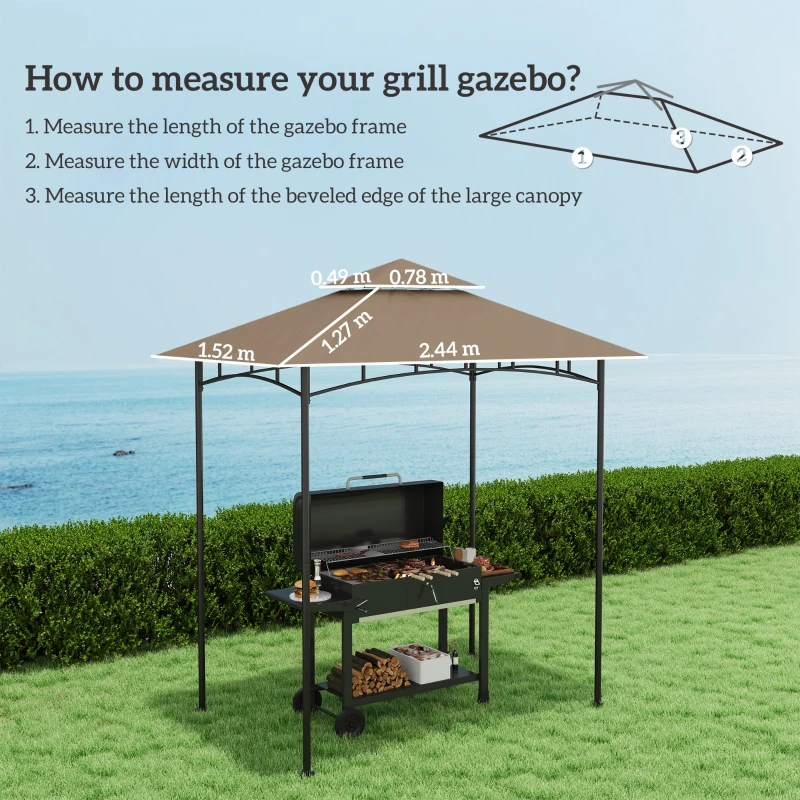 Outsunny Acoperiș de Schimb pentru Pergolă cu 2 Nivele și Buzunare de Colț, 160 g/m², UV50+, 244x152 cm, Kaki