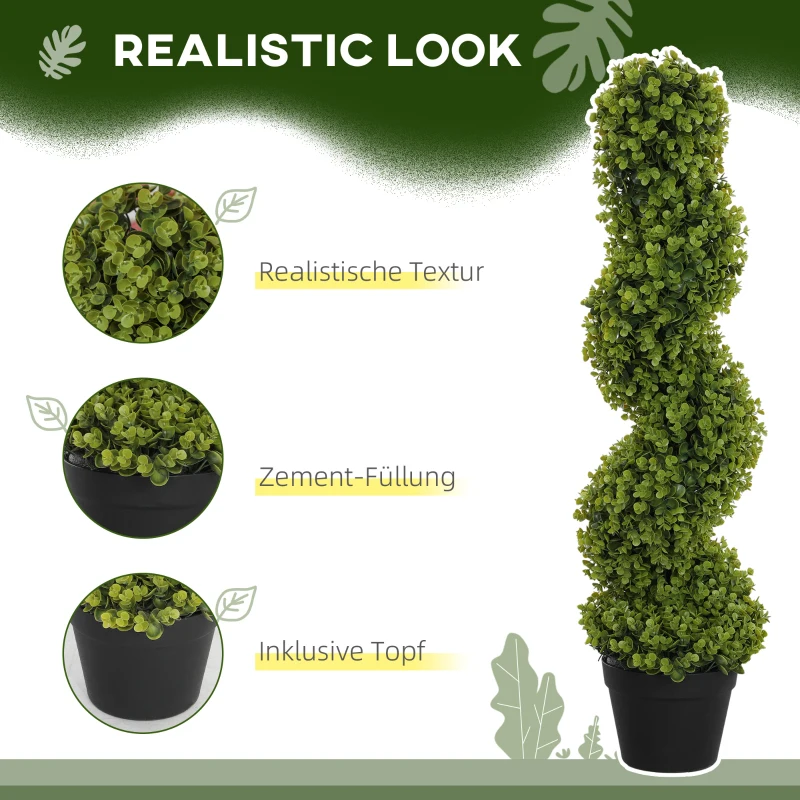 HOMCOM Plantă Artificială Eucalipt Spiralat cu Ghiveci Inclus Rezistent la Raze UV, Ø17,5x90 cm, Verde