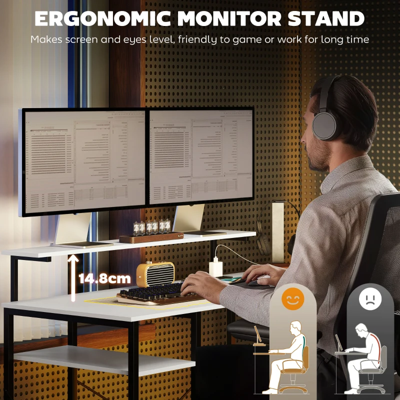 HOMCOM Birou de Colț pentru Computer în Formă de L cu Bibliotecă, 137x140x139,5 cm, Negru