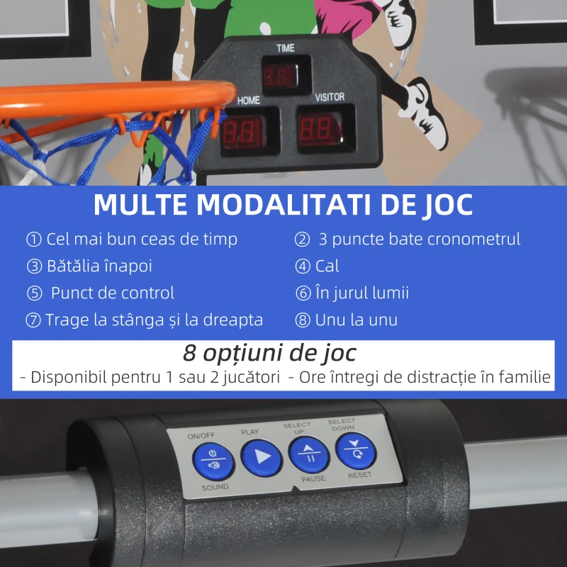 HOMCOM Coș de Baschet cu Panou LED, Pompă, 2 Coșuri, 4 Mingi și 8 Moduri de Joc, 205x110x205 cm, Negru