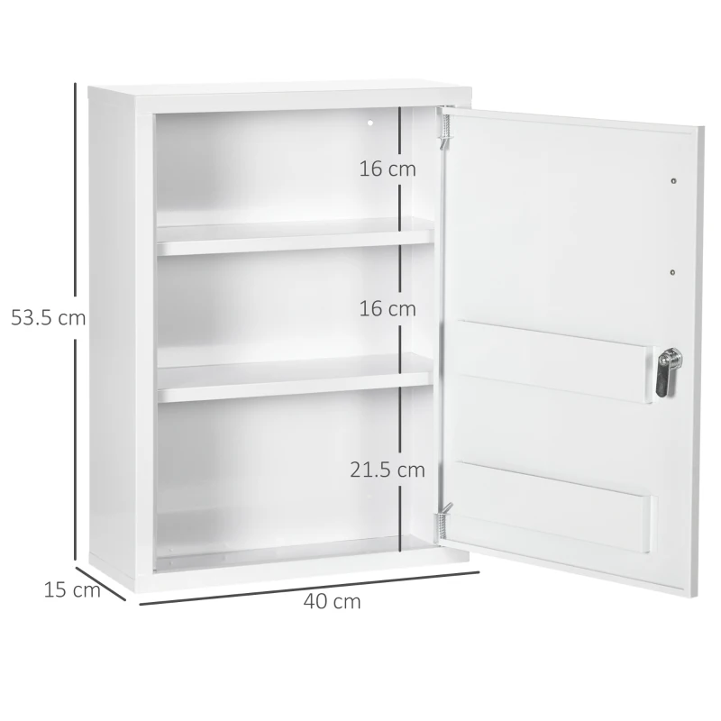Kleankin Dulăpior de Medicamente cu 2 Rafturi și 2 Chei de Siguranță, 40x15x53,5 cm, Alb