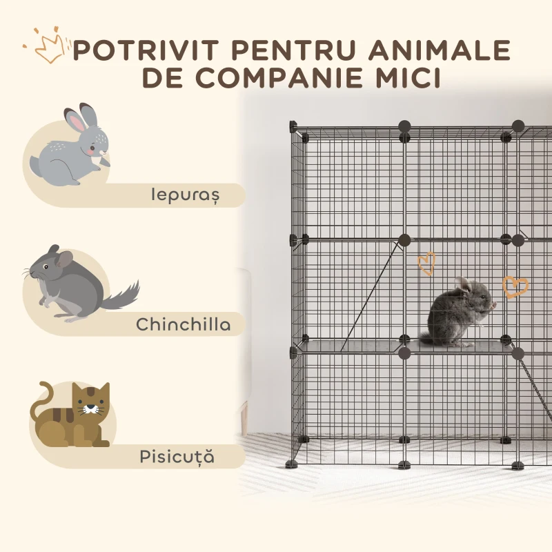 PawHut Țarc Modular pentru Animale de Companie de Talie Mică, cu Panouri și Accesorii, 105x45x105 cm, Negru