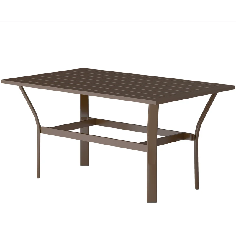 Outsunny Metal Garden Coffee Table, Rectangular Outdoor Side Table with Slatted Tabletop, Foot Pads for Outside, Garden, Balcony, Porch, 91.5 x 55 x 45cm, Brown