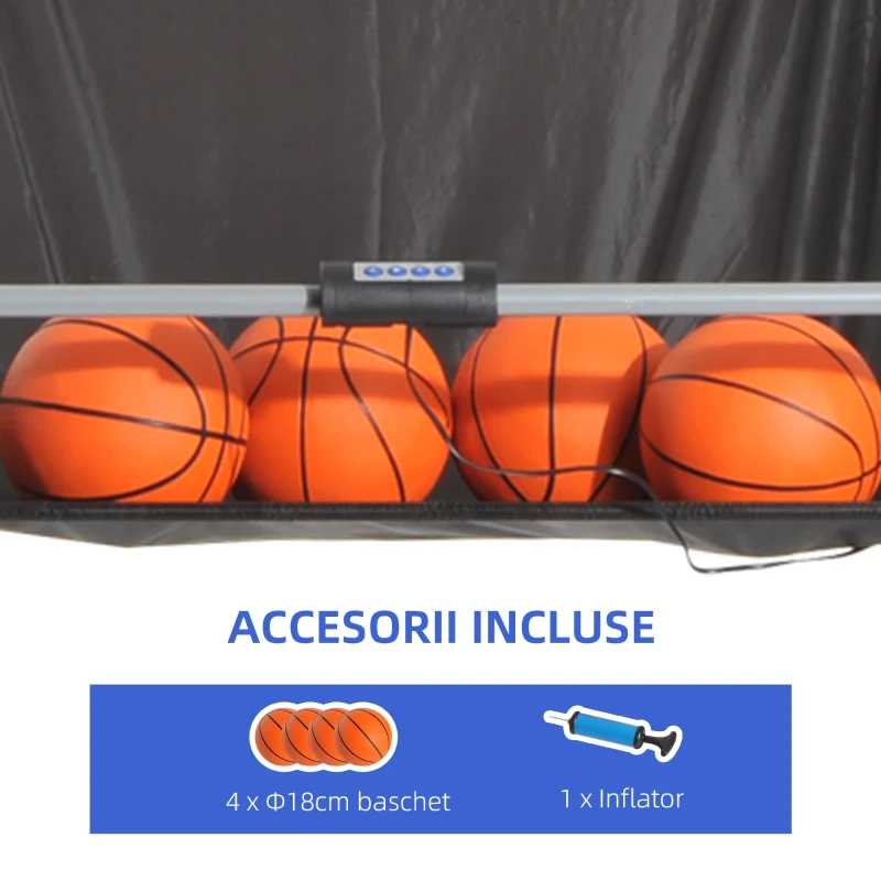 HOMCOM Coș de Baschet cu Panou LED, Pompă, 2 Coșuri, 4 Mingi și 8 Moduri de Joc, 205x110x205 cm, Negru