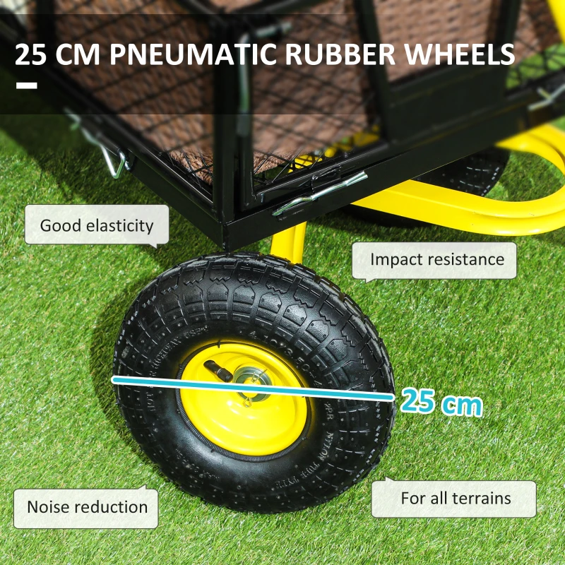 Outsunny Cărucior de Grădină cu 4 Roți, Pereți Laterali Detașabili și Mâner Pivotant, 104x54x51cm, Negru