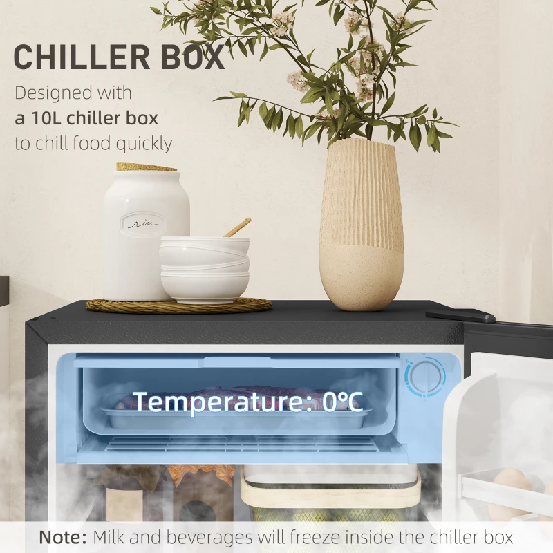 HOMCOM Frigider Mic cu Ușă Reversibilă, Congelator și Temperatură Reglabilă, 47,5x44,2x84 cm, Negru