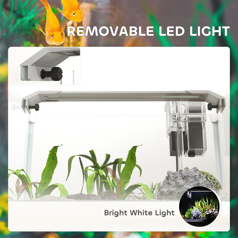 PawHut Acvariu pentru Pești Roșii din Sticlă cu Lumini LED cu Filtru și Pompă de Apă, 38x26x27 cm, Alb