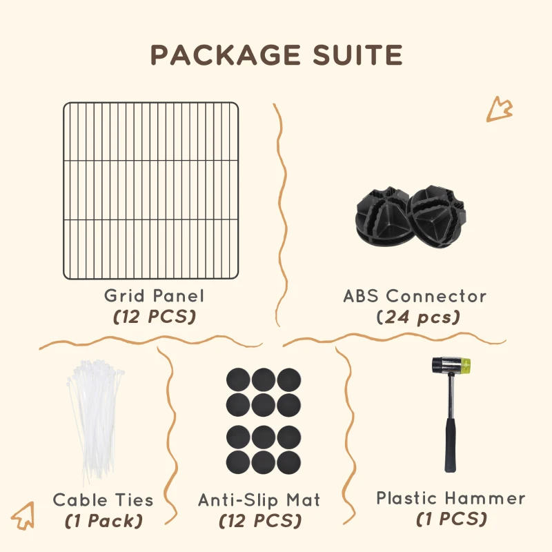 PawHut Țarc Modular pentru Animale de Companie de Talie Mică cu Panouri și Accesorii, 140x70x35 cm, Negru