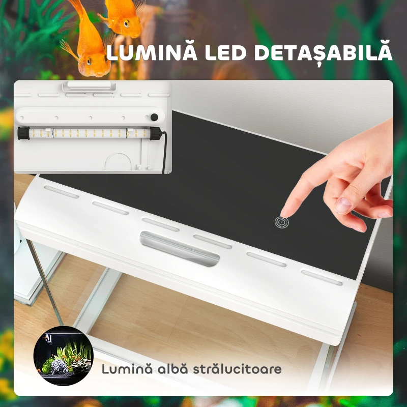 PawHut Acvariu din Sticlă de 17L pentru Pești cu Iluminare LED,  Sistem de Filtrare și Pompă de Apă, 35x21x31 cm, Alb