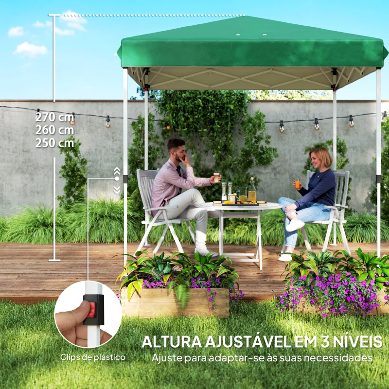Outsunny Tenda Dobrável Pop-Up 248x248x270 cm com 4 Paredes Laterais Anti-UV Altura Ajustável e Bolsa de Transporte Verde Escuro