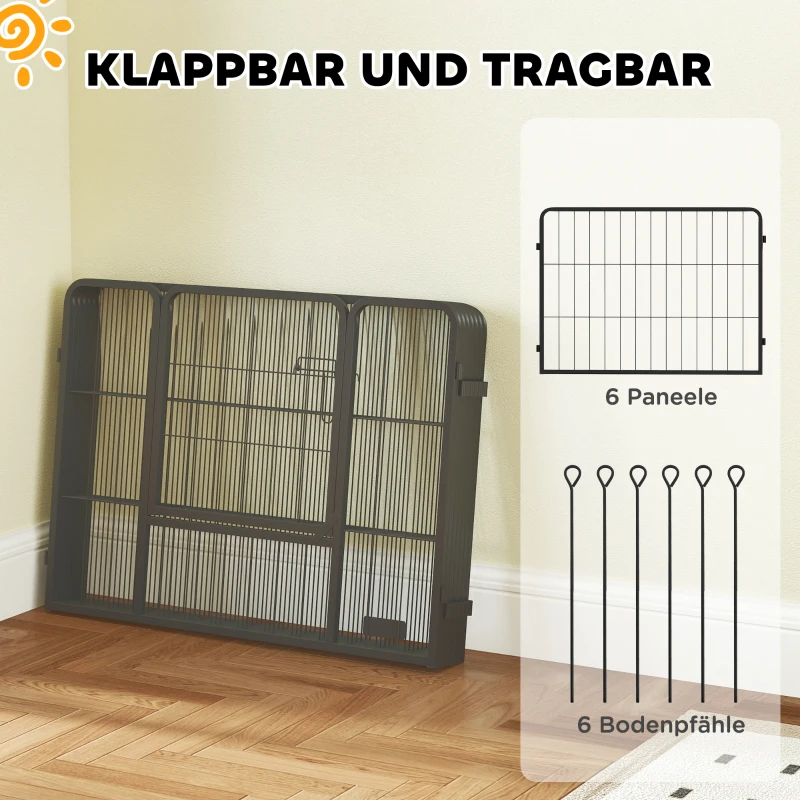 PawHut Hundezaun, Haustiergehege, 6 Paneele, Stahl, faltbar, Grau(m-6)