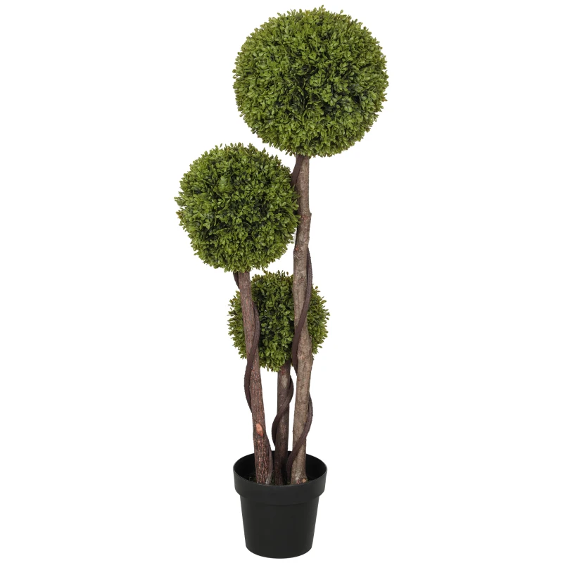 HOMCOM Plantă Artificială de Buxus cu 3 Sfere, Ghiveci Inclus și Bază Întărită, Ø19,5x115 cm, Verde