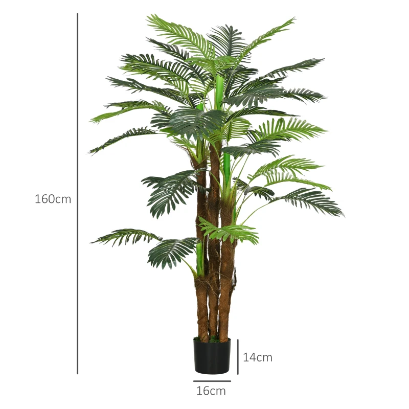 HOMCOM Plantă Artificială de Interior în Ghiveci, cu 36 Frunze din PE și Ciment, Ø16x160 cm, Verde(m-3)