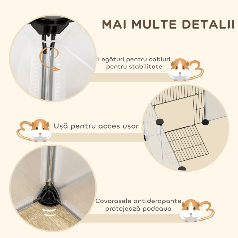 PawHut Țarc Modular pentru Animale de Talie Mică cu 20 de Panouri, 2 Uși și Accesorii, 175x70x45 cm, Negru