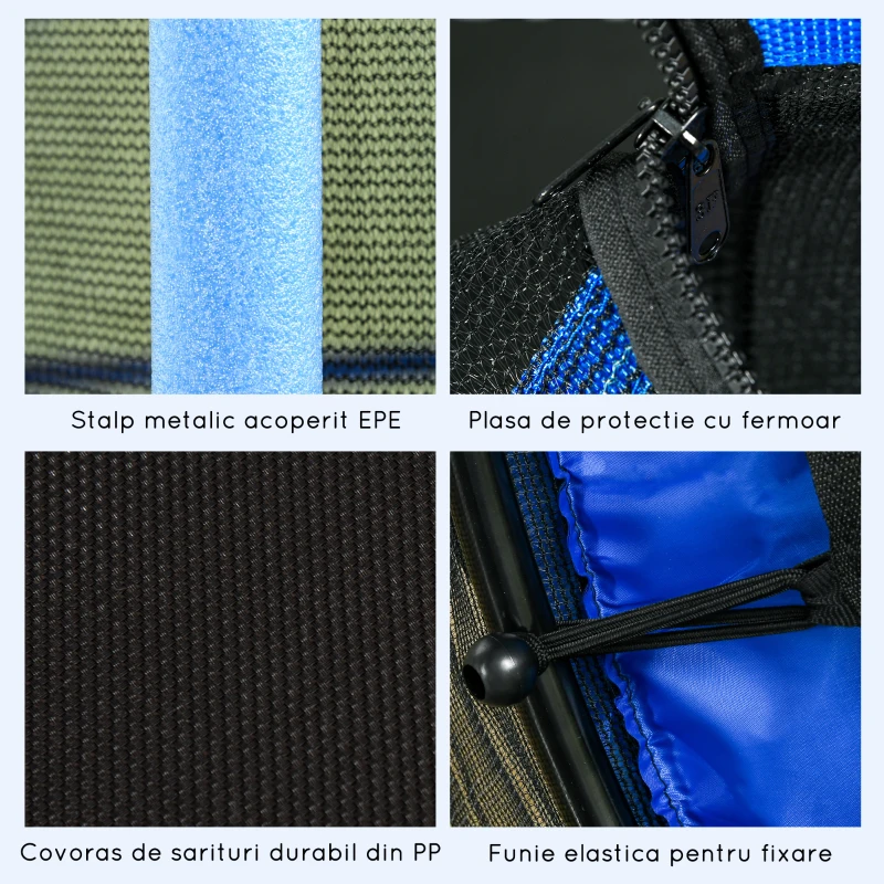 HOMCOM Trambulină Elastică pentru Copii cu Plasă de Siguranță, Suprafață Elastică și Țevi Capitonate, Ø163x190 cm, Albastru