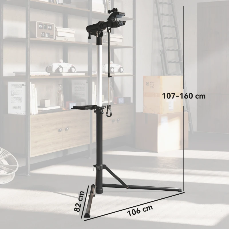 HOMCOM Stativ pentru Reparații Biciclete cu Înălțime Reglabilă, Rotativ 360° și Pliabil, 82x106x107-160 cm, Negru