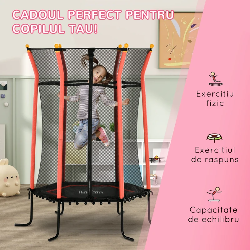 HOMCOM Trambulină Elastică pentru Copii 3-10 Ani cu Intrare cu Fermoar și Țevi Căptușite, Ø163,5x190 cm, Roșu