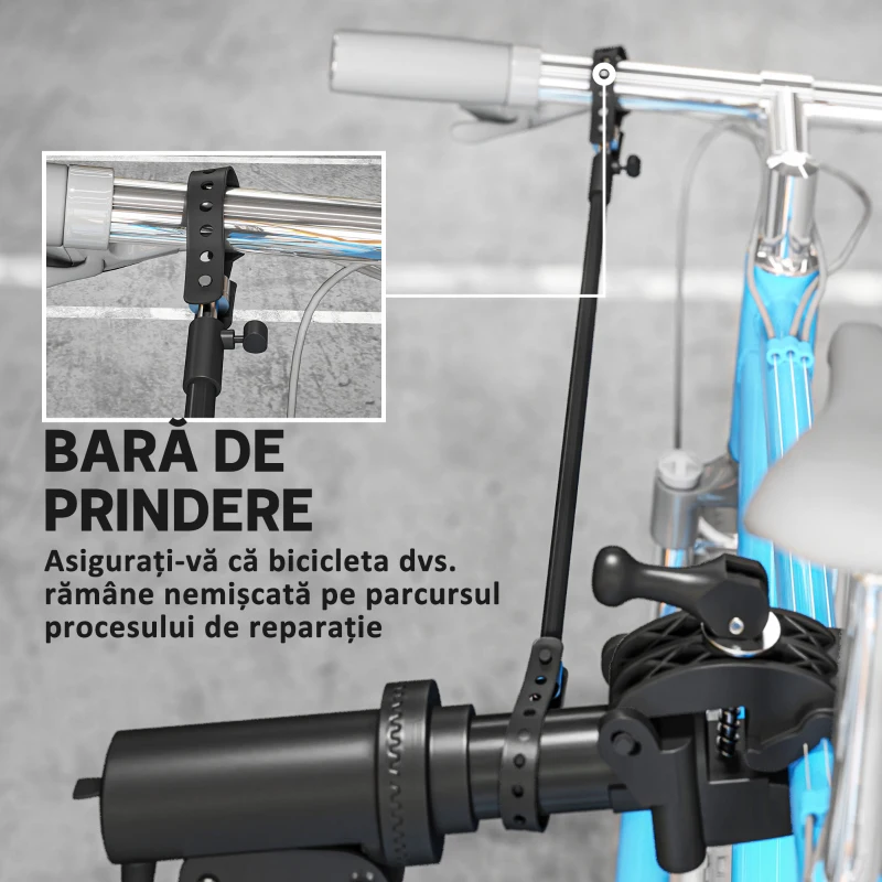 HOMCOM Stativ pentru Reparații Biciclete cu Înălțime Reglabilă, Rotativ 360° și Pliabil, 82x106x107-160 cm, Negru
