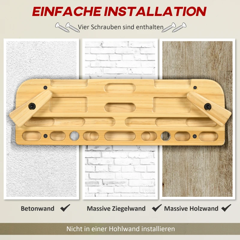 SPORTNOW Trainingsboard für Klettern und Bouldern, bis 100 kg, Buchenholz, 57 x 18 x 5cm