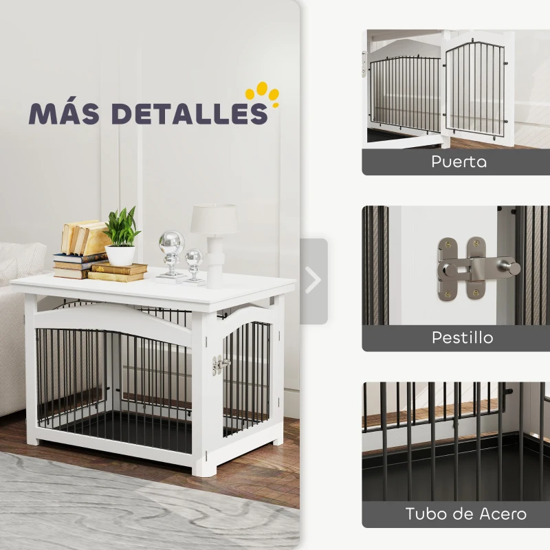 PawHut Jaula para Perros Medianos 3 en 1 con Puerta Tapa Superior Desmontable y Bandeja Extraíble 82,5x57,5x59,5 cm Blanco