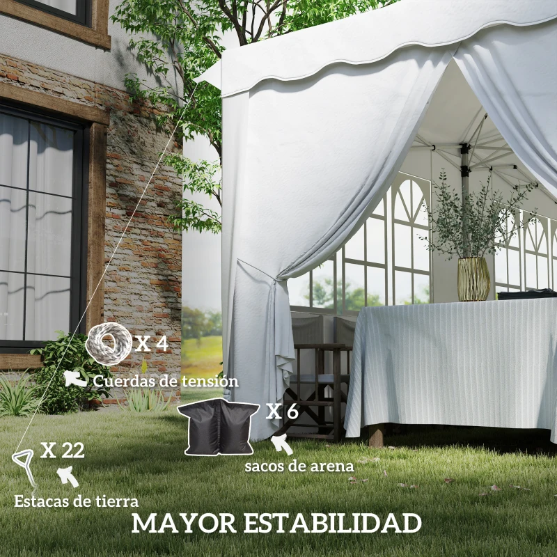 Outsunny Carpa Plegable Pop-up 6x3 m con 6 Paredes Laterales Anti-UV Altura Ajustable Bolsa de Arena y Bolsa de Transporte Blanco