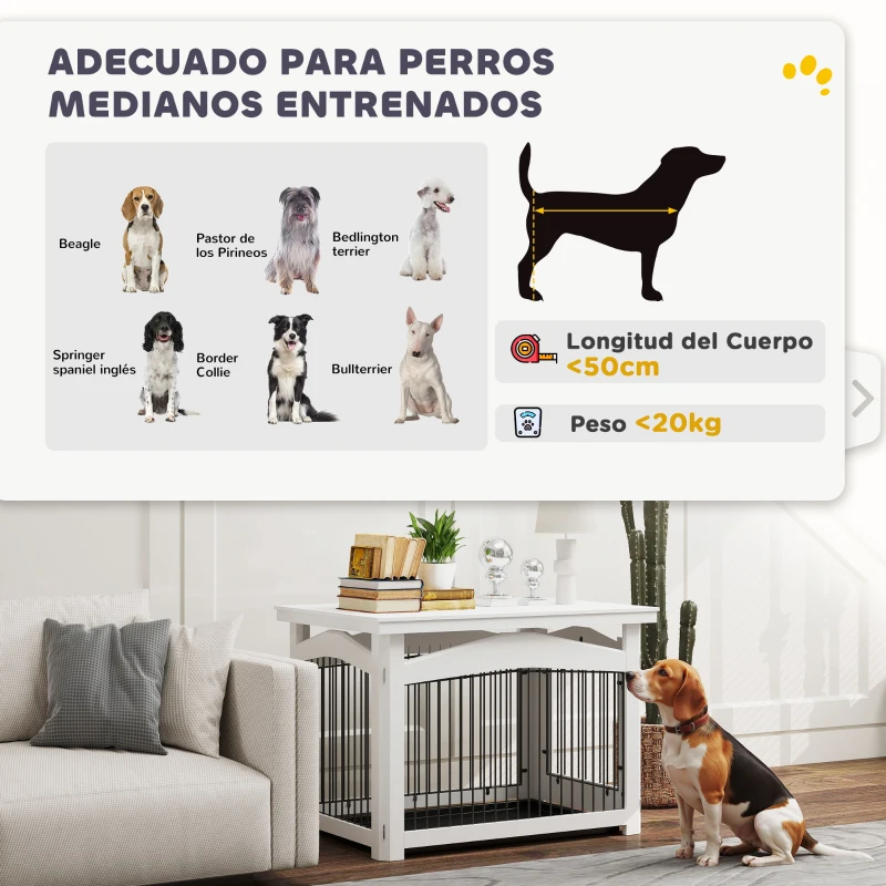 PawHut Jaula para Perros Medianos 3 en 1 con Puerta Tapa Superior Desmontable y Bandeja Extraíble 82,5x57,5x59,5 cm Blanco