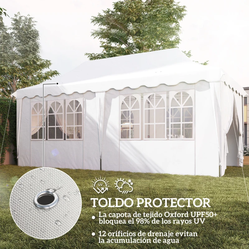 Outsunny Carpa Plegable Pop-up 6x3 m con 6 Paredes Laterales Anti-UV Altura Ajustable Bolsa de Arena y Bolsa de Transporte Blanco