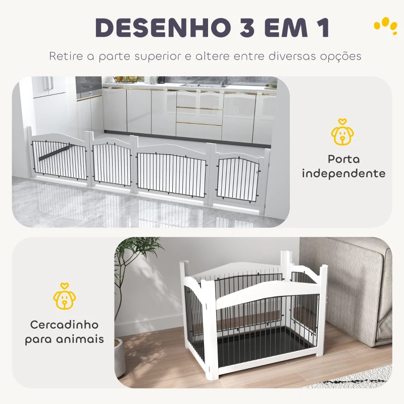 PawHut Gaiola para Cães Médios 3 em 1 Mesa Auxiliar Gaiola para Cães com Porta Trava Tampa Superior  82,5x57,5x59,5 cm Branco