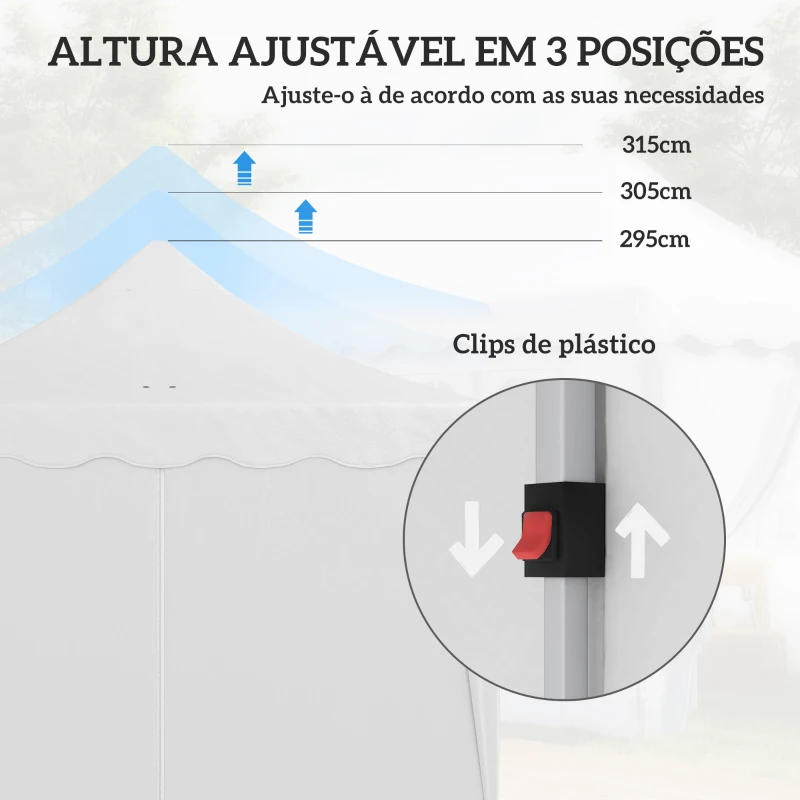 Outsunny Tenda Dobrável Pop Up 596x300x315 cm com 6 Paredes Laterais Anti-UV Altura Ajustável para Campismo Festas Branco