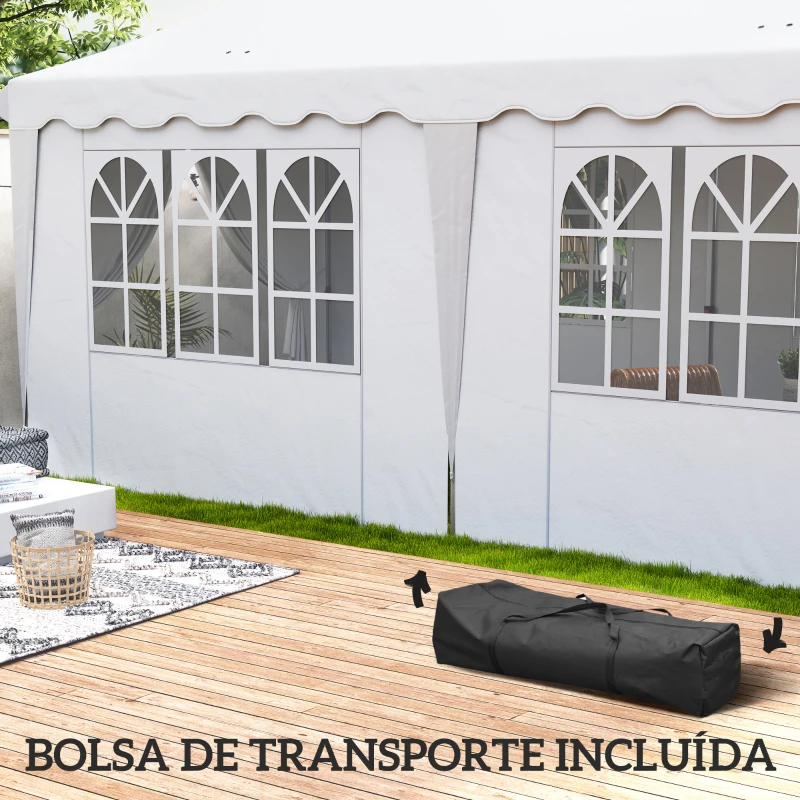 Outsunny Tenda Dobrável Pop Up 596x300x315 cm com 6 Paredes Laterais Anti-UV Altura Ajustável para Campismo Festas Branco
