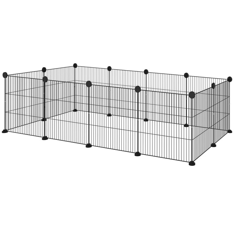 PawHut Recinto de Metal para Animais de Estimação Recinto Metálico com 12 Painéis para Pequenos Animais DIY 140x70x35 cm Preto