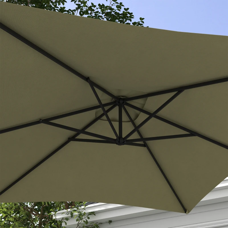 Outsunny Ombrellone da Giardino Decentrato con Base a Croce e Apertura a Manovella, 294x193cm, Beige