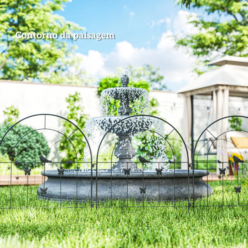 Outsunny Conjunto de 5 Vedações para Jardim Metálicas 300x70 cm Combinação Livre Barreira para Animais para Pátio Relva Preto