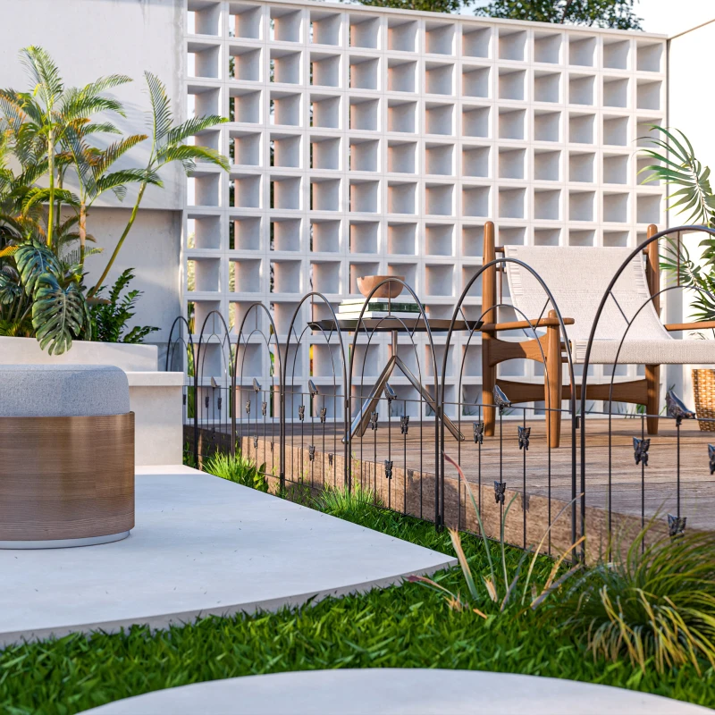 Outsunny Conjunto de 5 Vedações para Jardim Metálicas 300x70 cm Combinação Livre Barreira para Animais para Pátio Relva Preto