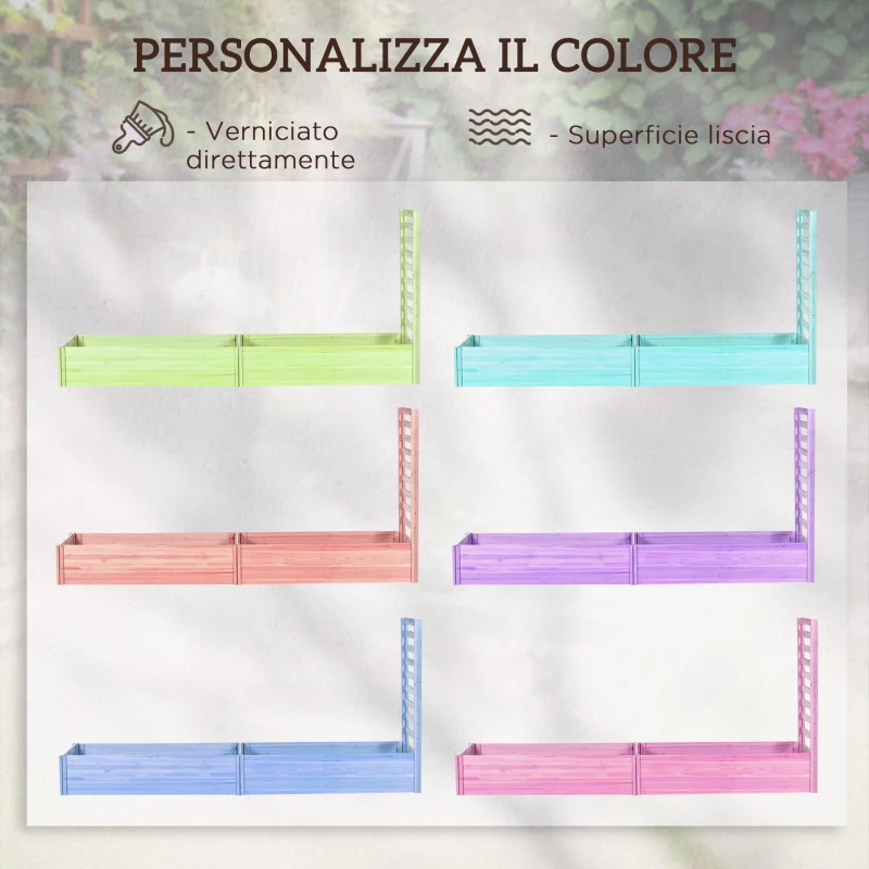 Outsunny Fioriera con Traliccio per Rampicanti e Fondo Aperto, in Legno di Abete, 230x60x110 cm, color Legno