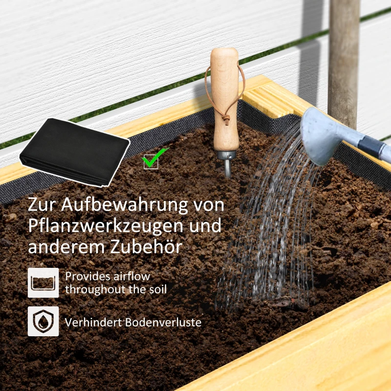 Outsunny Bloemenbak met Onderste Schap, Houten Bed met Vliesvoering en Afvoergaten, 100 x 30 x 70,5 cm, Natuurhout