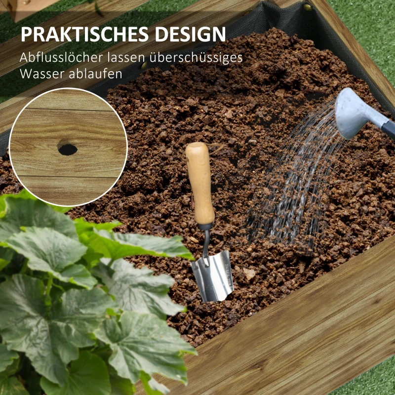 Outsunny Pflanzkasten mit Spalier, 4 Räder, Naturholz, wetterfeste Lackierung, Naturholz, 76 x 30 x 155 cm