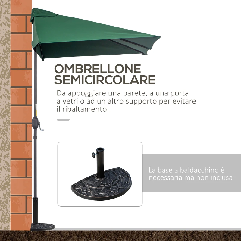 Outsunny Ombrellone da Parete Mezzaluna Salvaspazio con Apertura a Manovella, Verde