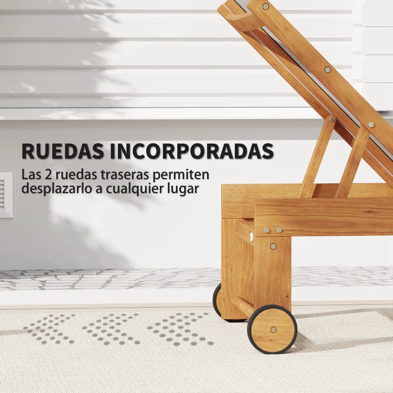 Outsunny Tumbona de Jardín con Respaldo Ajustable Ruedas Integradas y Estructura de Madera de Acacia Capacidad de 160 kg Gris