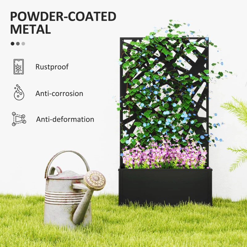 Outsunny Jardinieră cu Grilaj pentru Plante Cățărătoare din Metal, 61x23x113 cm, Negru