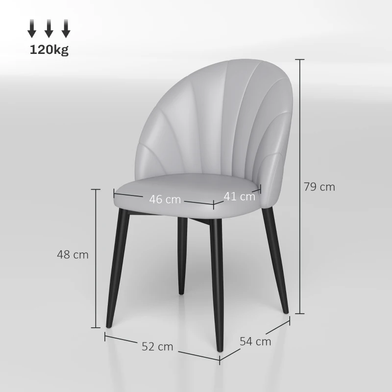 HOMCOM Set 2 Scaune din Piele Ecologică cu Picioare din Oțel și Spătar în Formă, 52x54x79 cm, Gri Deschis