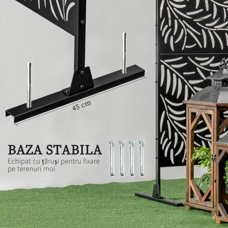 Outsunny Paravan Exterior cu 2 Picioare din Oțel, pentru Exterior și Grădină, 122x45x198 cm, Negru