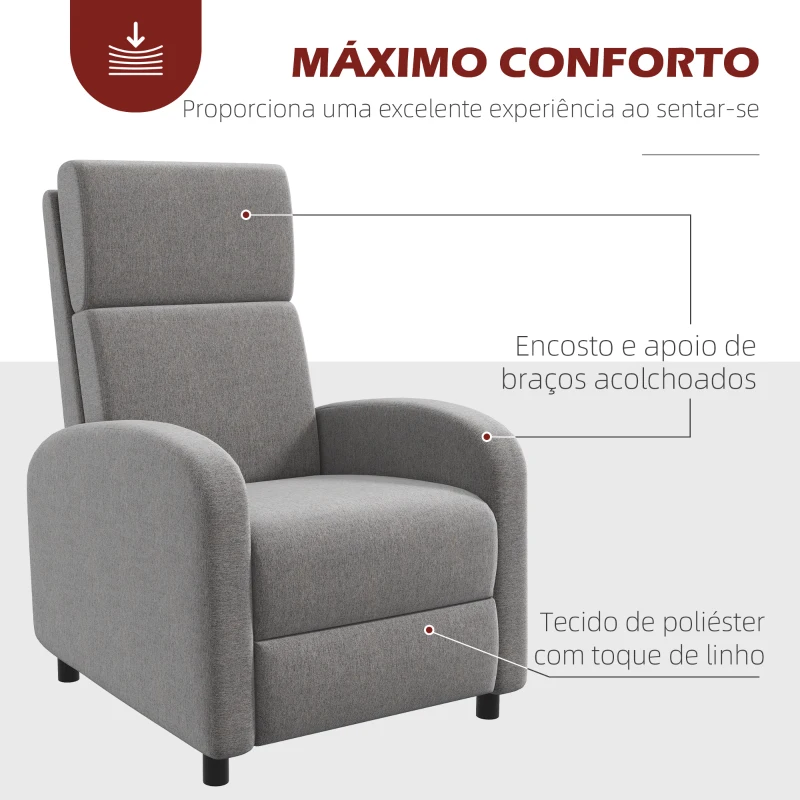 HOMCOM Poltrona Relax Reclinável até 160° Poltrona Reclinável Manual com Apoio para os Pés 64x86x102 cm Cinza