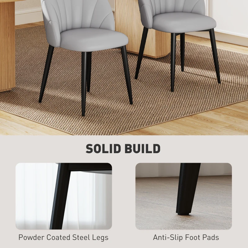 HOMCOM Set 2 Scaune din Piele Ecologică cu Picioare din Oțel și Spătar în Formă, 52x54x79 cm, Gri Deschis