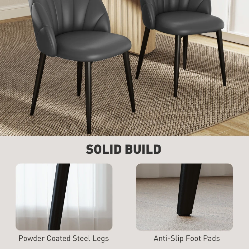 HOMCOM Set 2 Scaune din Piele Ecologică PU, cu Picioare din Oțel și Spătar, 52x54x79 cm, Gri Închis