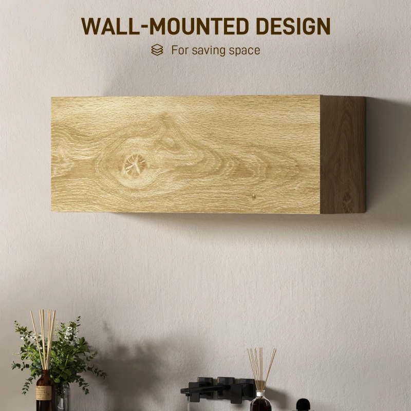 HOMCOM Dulap de Baie Suspendat cu Ușă Rabatabilă și Rafturi din Lemn, 80x25x30 cm, Natural