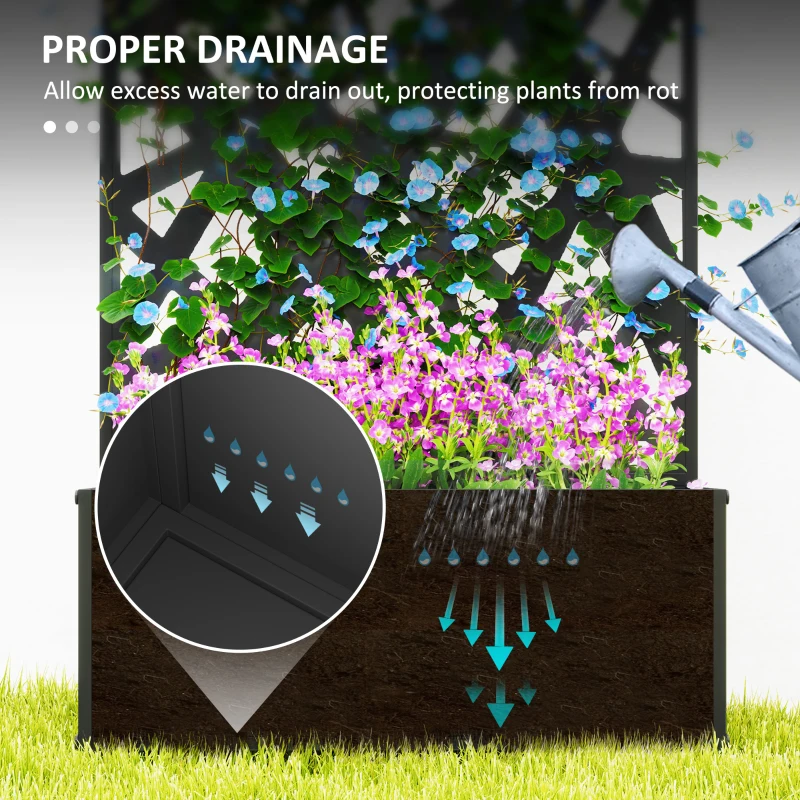 Outsunny Jardinieră cu Grilaj pentru Plante Cățărătoare din Metal, 61x23x113 cm, Negru