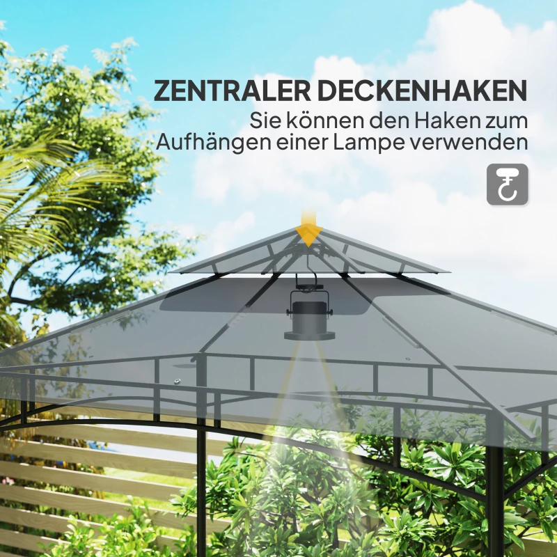Outsunny Grillpaviljoen met LED-verlichting 240 x 150 x 258 cm Waterafstotend en Vlamvertragend Tuinpaviljoen met Dubbellaagsdak