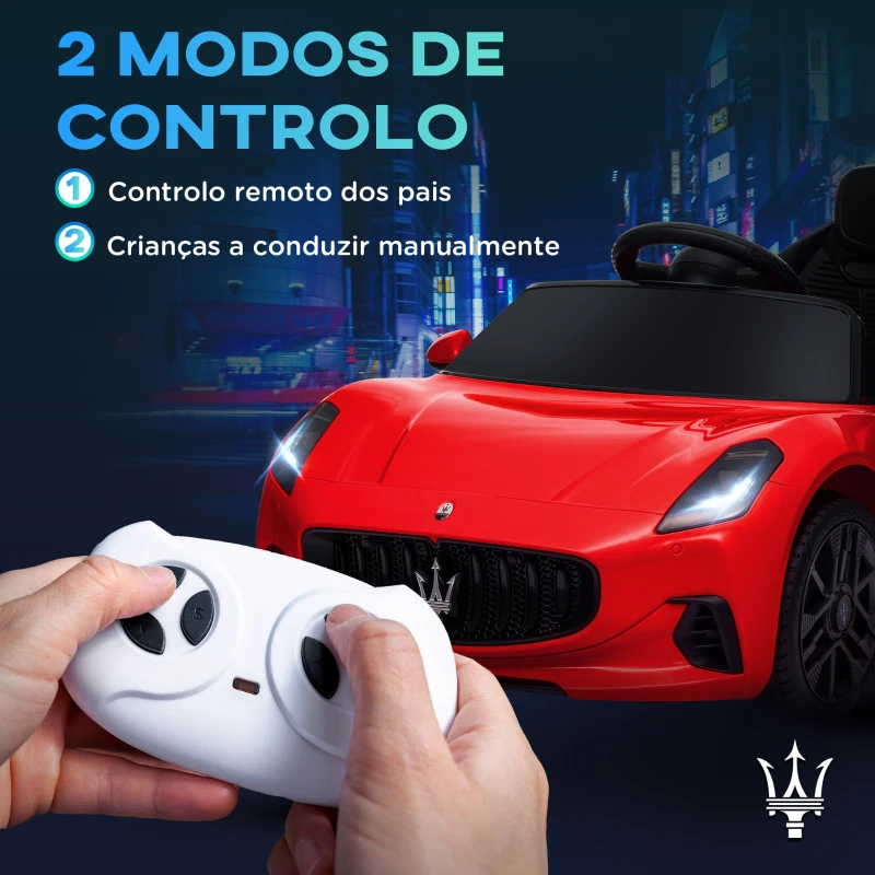 AIYAPLAY Carro Elétrico para Crianças Maserati Gran Turismo Folgore 12V Controlo Remoto Faróis Buzina e Música MP3 98x59x43 cm Vermelho